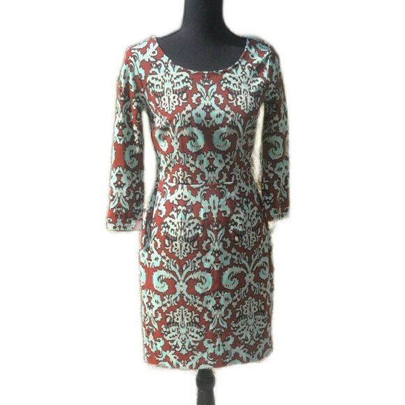 The Limited Petite Sheath Dress Red and Teal Paisley Print Size 0 Fitted - Picture 1 of 6
